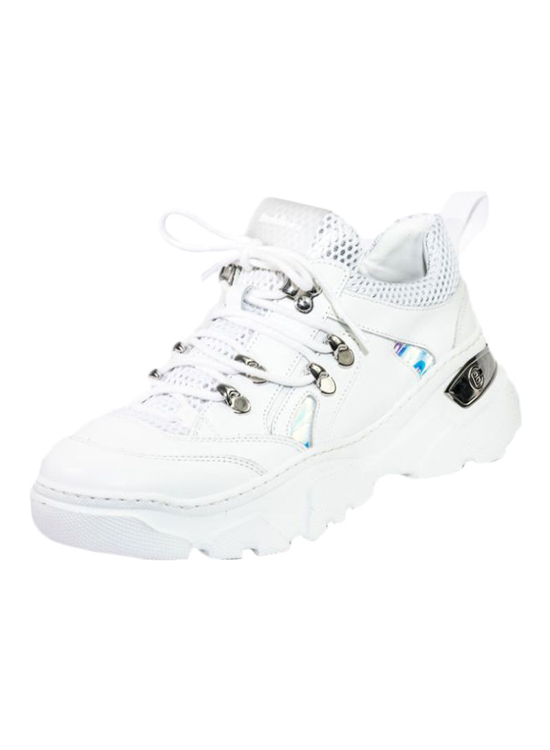 Leather Lace-up Sneakers White/Silver/Blue