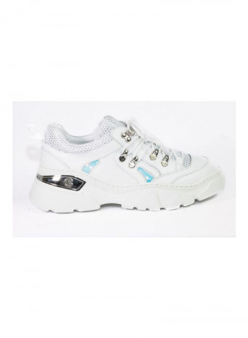Leather Lace-up Sneakers White/Silver/Blue