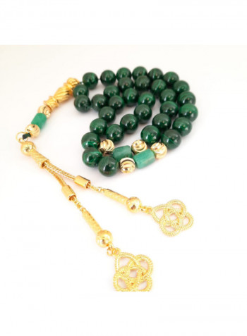 Natural Malachite Stone With Genuine Authentic Colombian Emerald 18K Gold Plated Beads Bracelet