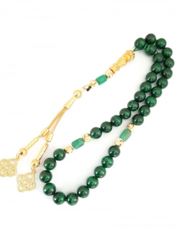 Natural Malachite Stone With Genuine Authentic Colombian Emerald 18K Gold Plated Beads Bracelet