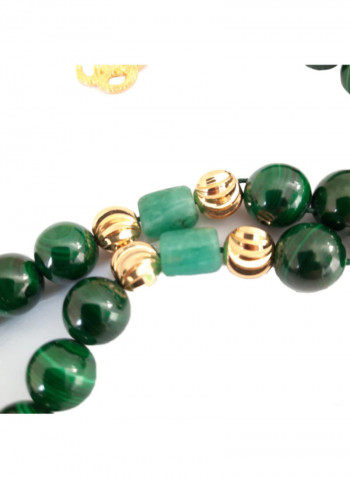 Natural Malachite Stone With Genuine Authentic Colombian Emerald 18K Gold Plated Beads Bracelet