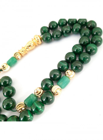 Natural Malachite Stone With Genuine Authentic Colombian Emerald 18K Gold Plated Beads Bracelet