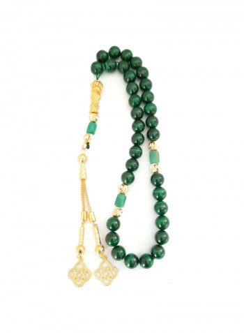 Natural Malachite Stone With Genuine Authentic Colombian Emerald 18K Gold Plated Beads Bracelet