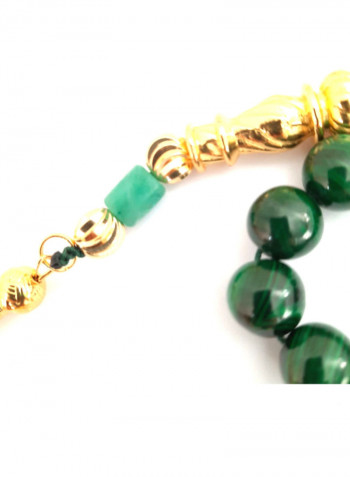Natural Malachite Stone With Genuine Authentic Colombian Emerald 18K Gold Plated Beads Bracelet
