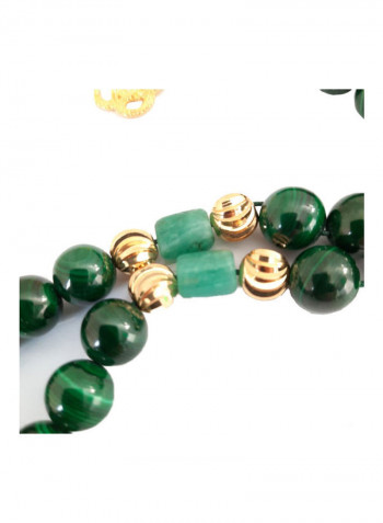 THE EMPRESS Natural Malachite Stone With Genuine Authentic Colombian Emerald 18k Gold Plated Beads. Exclusive Design Timeless Piece Of Art