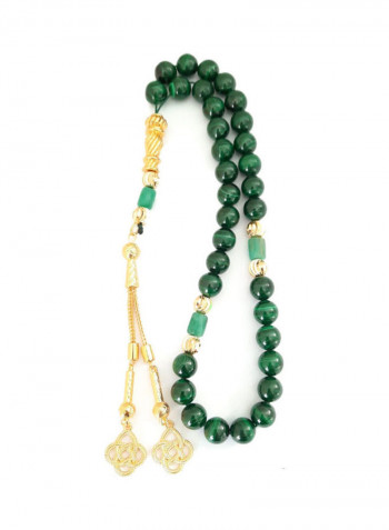 THE EMPRESS Natural Malachite Stone With Genuine Authentic Colombian Emerald 18k Gold Plated Beads. Exclusive Design Timeless Piece Of Art