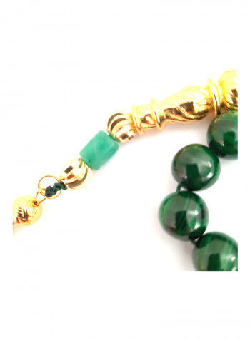 THE EMPRESS Natural Malachite Stone With Genuine Authentic Colombian Emerald 18k Gold Plated Beads. Exclusive Design Timeless Piece Of Art