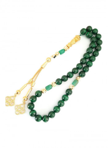 THE EMPRESS Natural Malachite Stone With Genuine Authentic Colombian Emerald 18k Gold Plated Beads. Exclusive Design Timeless Piece Of Art