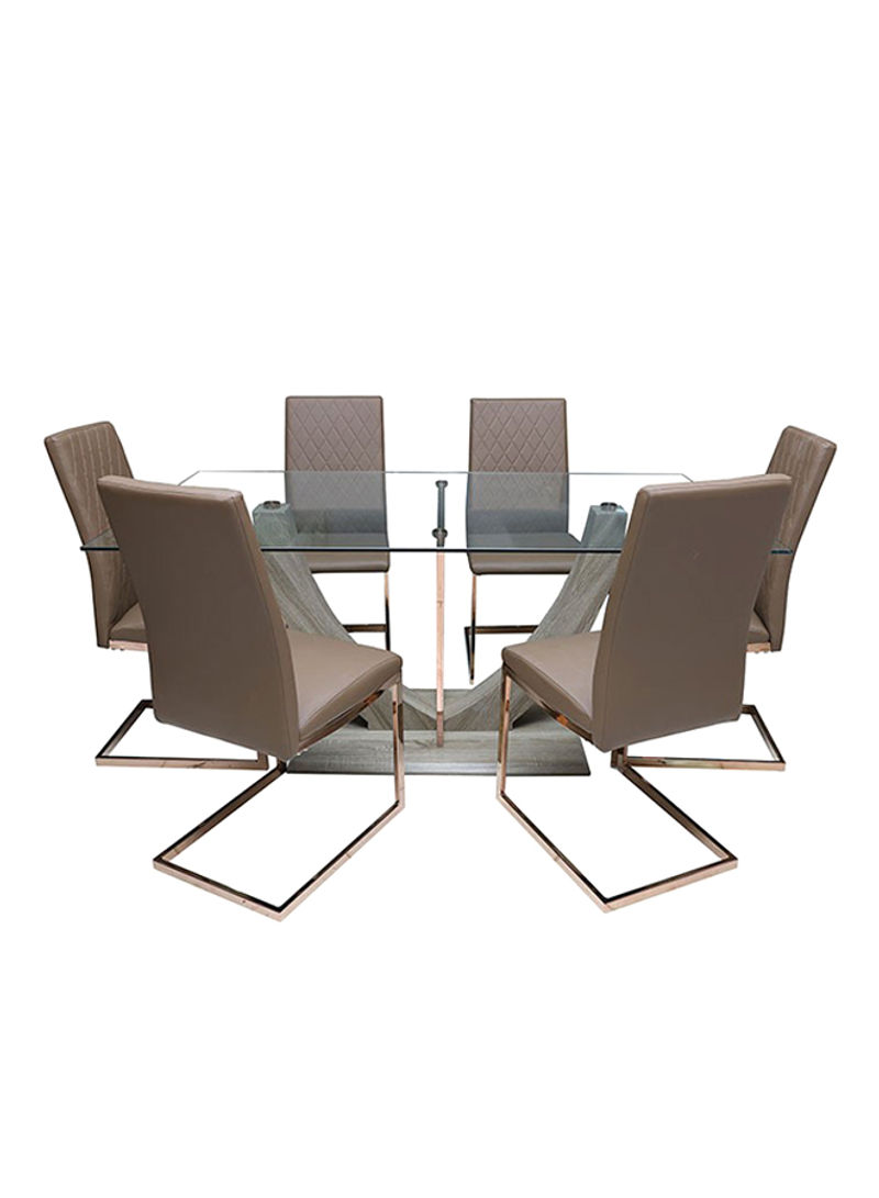 7-Piece Lisly Dining Set Brown/Clear