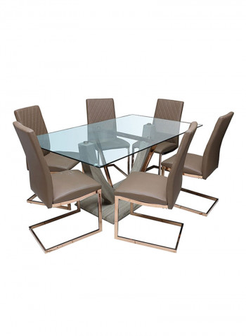 7-Piece Lisly Dining Set Brown/Clear