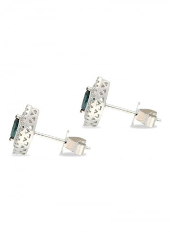 18 Karat White Gold 0.31Ct Sapphire And 0.27Ct Diamond Studded Stud Earrings