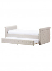 Fabric Tufted Roll-Out Trundle Day-Bed With 2-Piece Mattress Set Beige