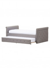 Fabric Tufted Roll-Out Trundle Day-Bed With 2-Piece Mattress Set Grey