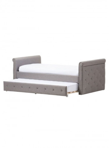 Fabric Tufted Roll-Out Trundle Day-Bed With 2-Piece Mattress Set Grey