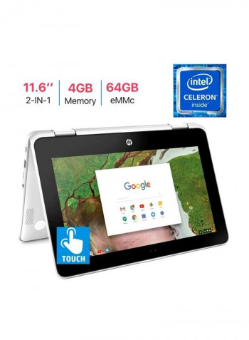 Chromebook X360 Convertible 2-In-1 Laptop With 11.6-Inch Display, Celeron Processor/4GB RAM/64GB eMMC Flash Drive/Intel HD Graphics 500 Snow White