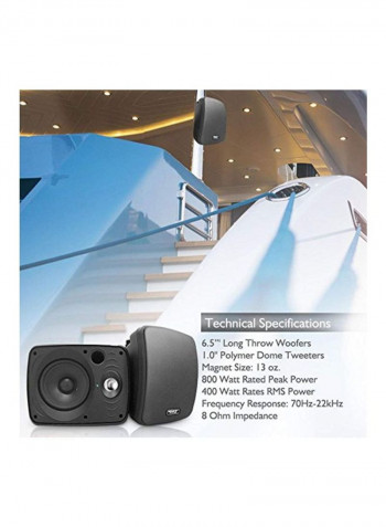 2-Piece Wall Mounted Bluetooth Speaker PDWR64BTB Black