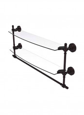 Retro Wave Collection Two Tiered Glass Shelf With Towel Bar Brown 24inch