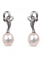18K White Gold Heart Freshwater Pearl Teardrop Earrings