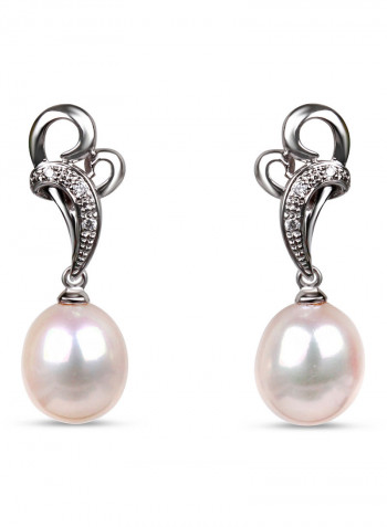 18K White Gold Heart Freshwater Pearl Teardrop Earrings