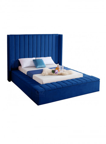 Hugo Velvet Upholsterd Queen Bed Without Mattress Blue