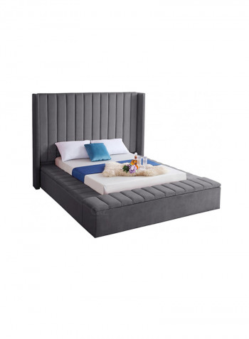 Hugo Velvet Upholsterd Queen Bed Without Mattress Grey