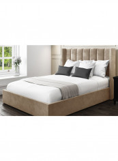 Maddoo Wing Back Super King Bed Frame With Spring Mattress Beige 200x200cm