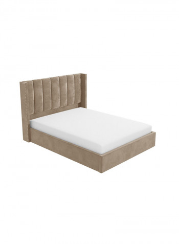 Maddoo Wing Back Super King Bed Frame With Spring Mattress Beige 200x200cm