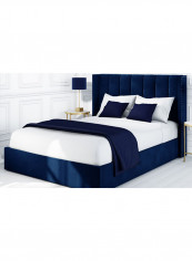 Maddoo Wing Back Super King Bed Frame With Spring Mattress Blue 200x200cm