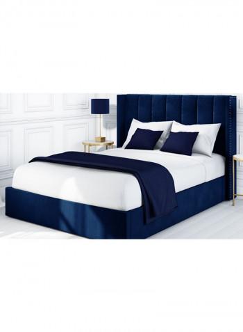 Maddoo Wing Back Super King Bed Frame With Spring Mattress Blue 200x200cm