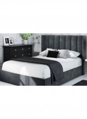 Maddoo Wing Back Super King Bed Frame With Spring Mattress Grey 200x200cm