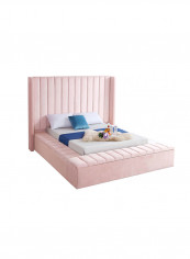 Hugo Velvet Upholsterd Queen Bed Without Mattress Pink 165x200x120cm