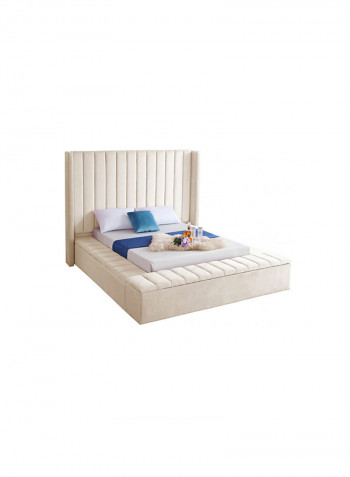 Hugo Velvet Upholsterd Queen Bed Without Mattress Beige