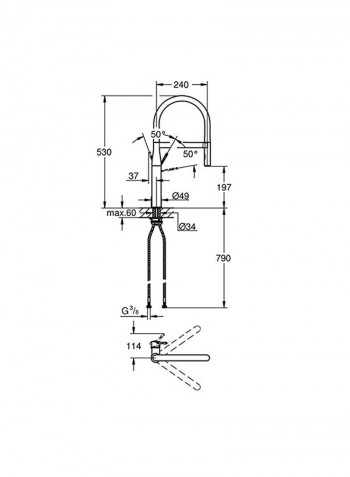 Single Lever Sink Mixer Chrome/Yellow 49x240x530millimeter