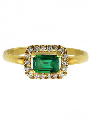 18K Gold Diamond And Emerald Studded Solitaire Ring