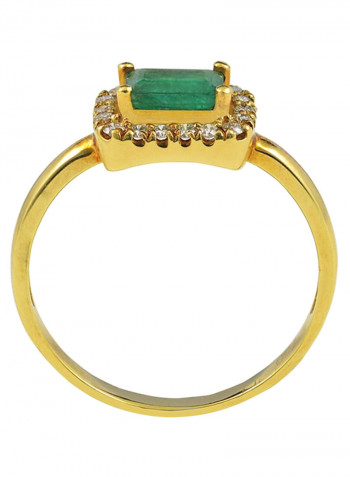 18K Gold Diamond And Emerald Studded Solitaire Ring