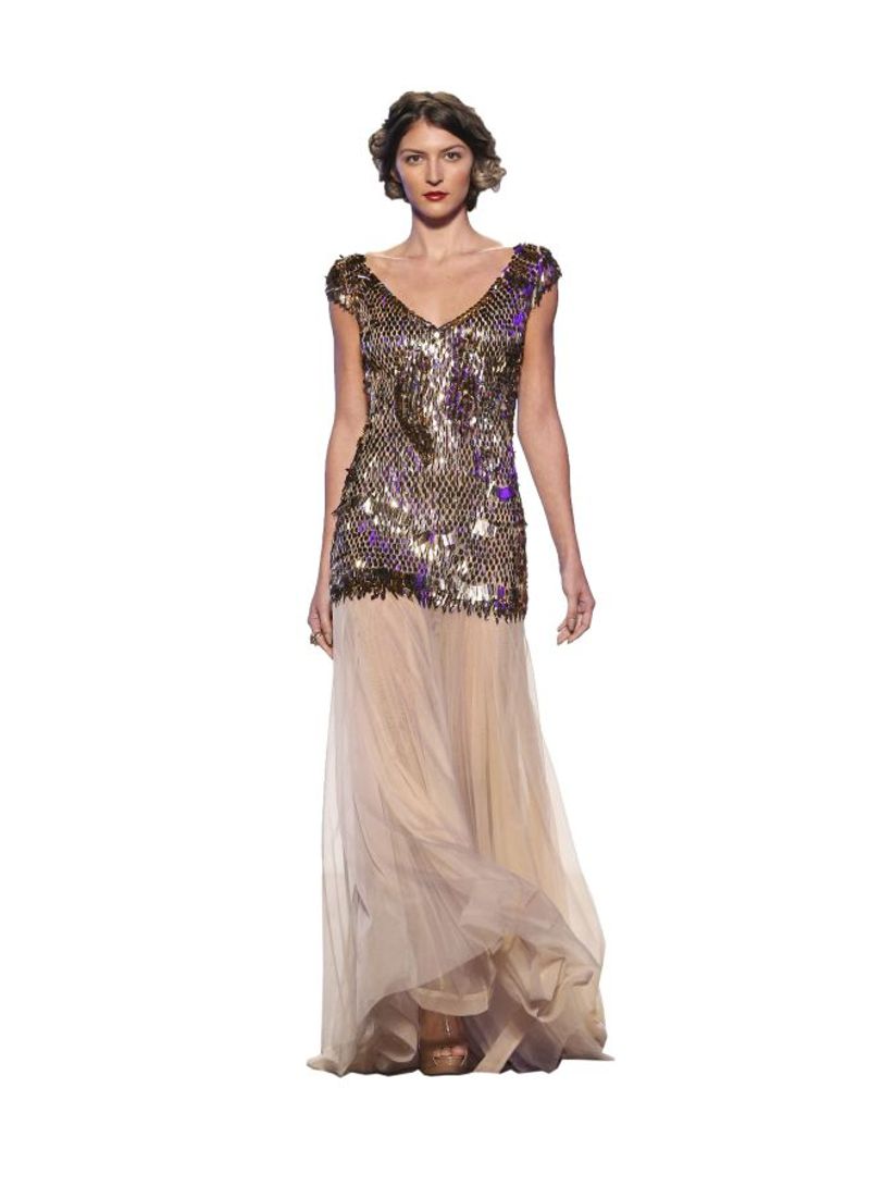 Sequin Detail Maxi Dress Beige/Gold/Purple