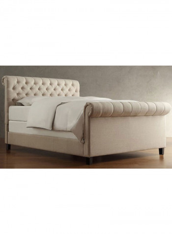 Oxford Rolled Top Tufted Sleigh Bed Frame With Mattress Beige/White King
