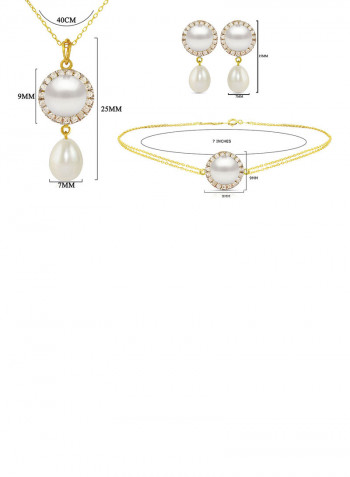 18 Karat Gold 0.40 ct Genuine Diamonds And Pearl 3 Piece Jewellery Set