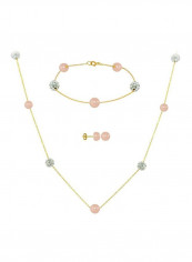4-Piece 18 Karat Solid Gold Gradual Built-In Crystal Ball And Pearl Jewellery Set