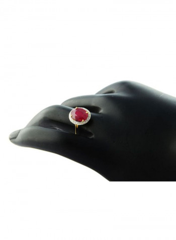 18 Karat Gold With Diamond Oval Cut Ruby Ring
