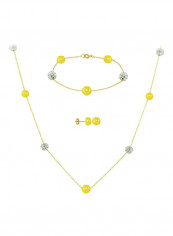 4-Piece 18 Karat Solid Gold Crystal Ball And Pearl Studded Jewellery Set