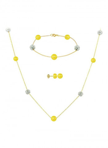 4-Piece 18 Karat Solid Gold Crystal Ball And Pearl Studded Jewellery Set