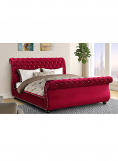 Curve Rolled Top-Tufted King Bed With Spring Mattress Set Multicolour 200x200x150cm
