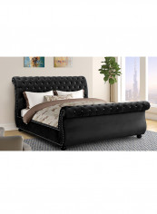 Curve Rolled Top-Tufted King Bed With Spring Mattress Set Multicolour 200x200x150cm