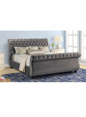 Curve Rolled Top-Tufted King Bed With Spring Mattress Set Grey/Beige 200x200x150cm