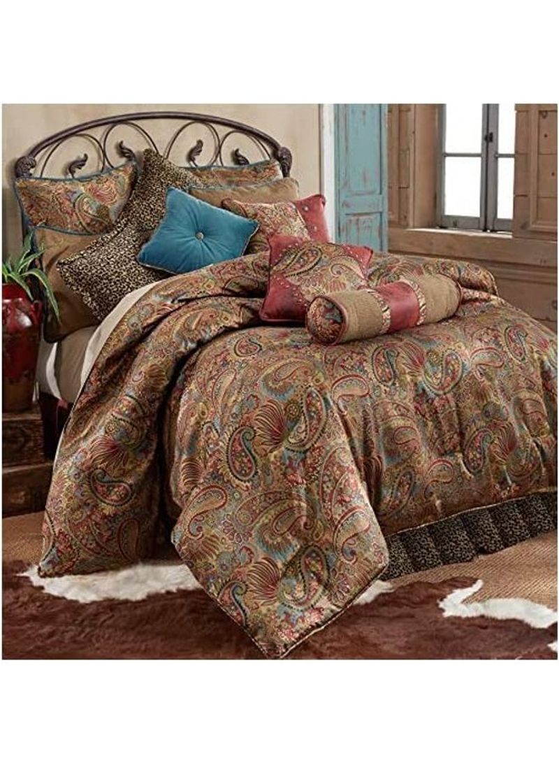 4-Piece San Angelo Western Comforter Set Cotton Brown/Red/Blue Super King