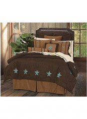 6-Piece Lao Western Star Comforter Set Cotton Brown/Blue Super King