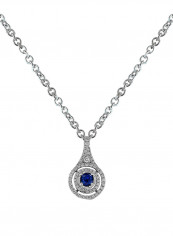 0.28 Ct Round Sapphire Diamond Pendant White Gold