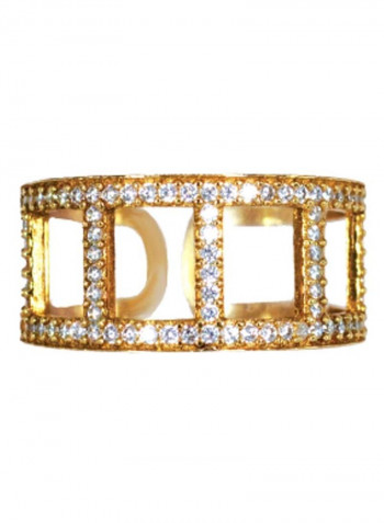 18K White Sapphire Yellow Gold Open Ring ذهب / شفاف