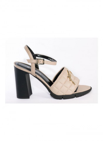 Buckle Closure High Heeled Pumps Beige